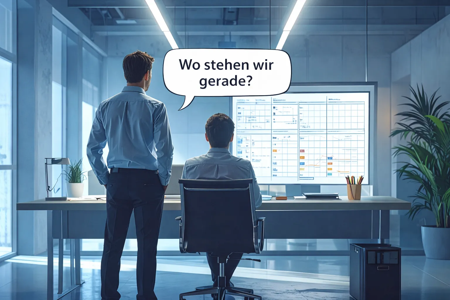 Führungskraft fragt nach dem Status eines Projekts